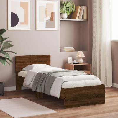 Estructura cama con cabecero sin colchón marrón roble 90x200 cm