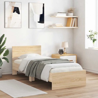 Estructura cama con cabecero sin colchón roble Sonoma 90x190 cm