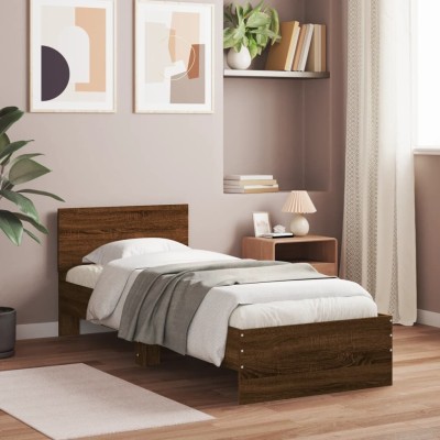 Estructura cama con cabecero sin colchón marrón roble 90x190 cm