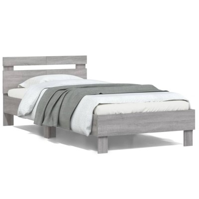 Estructura de cama cabecero luces LED gris Sonoma 100x200 cm