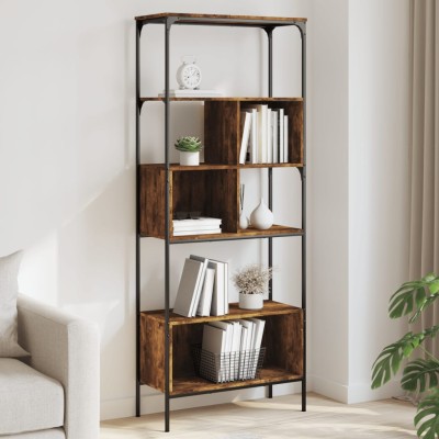 Librería de 5 estantes madera ingeniería roble ahumado