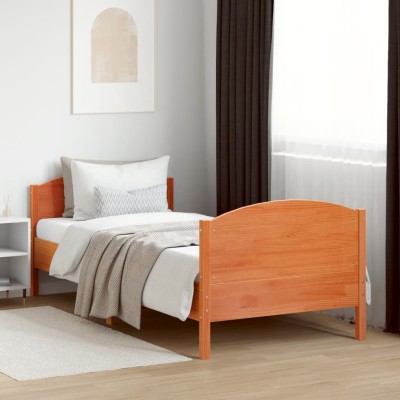Cama sin colchón madera maciza de pino marrón cera 100x200 cm