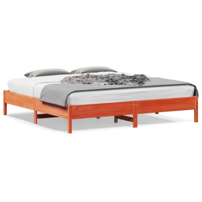 Cama sin colchón madera maciza de pino marrón cera 200x200 cm