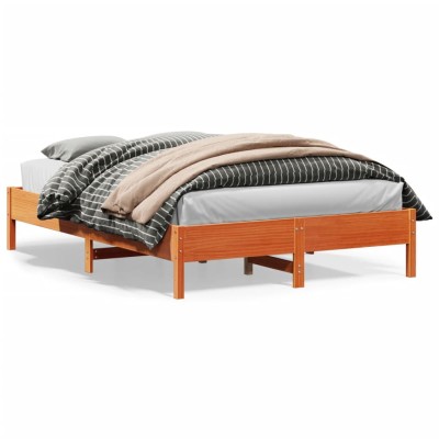 Cama sin colchón madera maciza de pino marrón cera 120x200 cm
