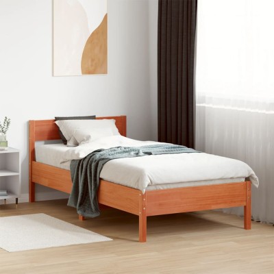Cama sin colchón madera maciza de pino marrón cera 100x200 cm