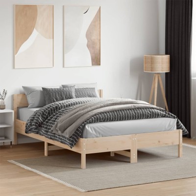 Estructura de cama sin colchón madera maciza de pino 140x190 cm