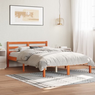 Cama sin colchón madera maciza pino marrón cera 150x200 cm