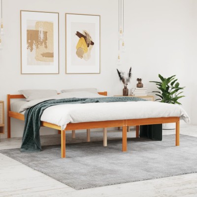 Cama para mayores madera maciza de pino marrón cera 160x200 cm