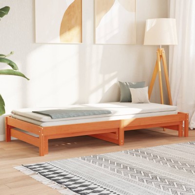 Sofá cama nido madera maciza de pino marrón cera 90x190 cm