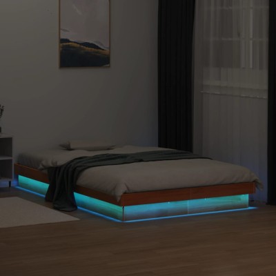 Estructura de cama LED madera maciza pino marrón cera 120x200cm