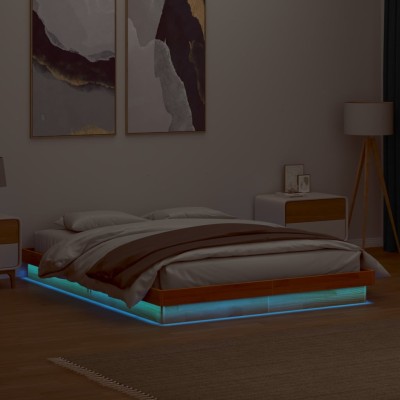 Estructura de cama LED madera maciza pino marrón cera 150x200cm