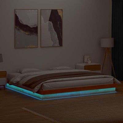 Estructura de cama LED madera maciza pino marrón cera 120x200cm