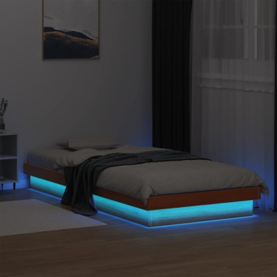 Estructura de cama LED madera maciza pino marrón cera 75x190 cm
