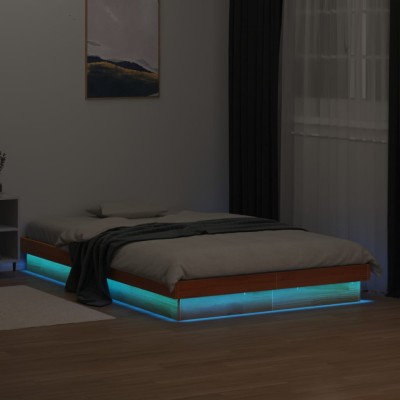 Estructura de cama LED madera maciza pino marrón cera 135x190cm