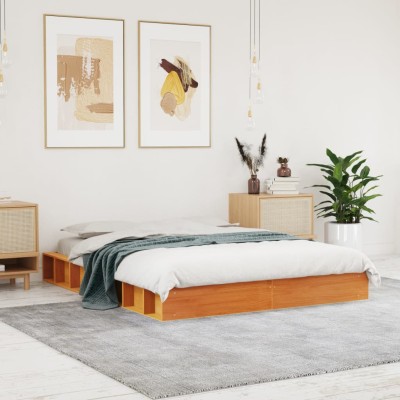 Cama sin colchón madera maciza de pino marrón cera 120x200 cm
