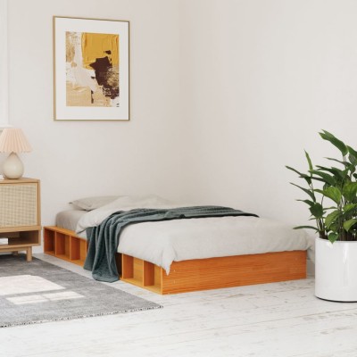Cama sin colchón madera maciza de pino marrón cera 100x200 cm