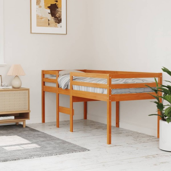 Cama alta madera maciza de pino marrón cera 75x190 cm