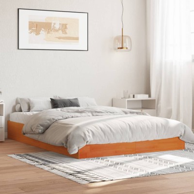 Cama sin colchón madera maciza de pino marrón cera 120x200 cm