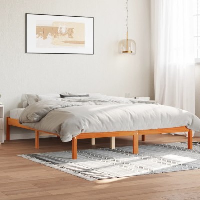 Cama sin colchón madera maciza pino marrón cera 150x200 cm