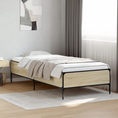 Estructura cama madera ingeniería metal roble Sonoma 90x200 cm
