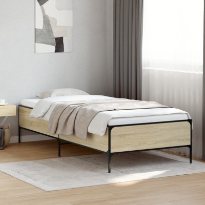 Estructura cama madera ingeniería metal roble Sonoma 75x190 cm