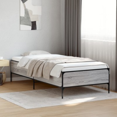 Estructura cama madera ingeniería metal gris Sonoma 75x190 cm