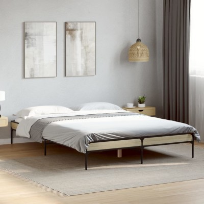 Estructura cama madera ingeniería metal roble Sonoma 140x200 cm