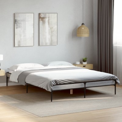 Estructura cama madera ingeniería metal gris Sonoma 120x200 cm