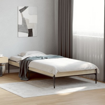 Estructura cama madera ingeniería metal roble Sonoma 100x200 cm