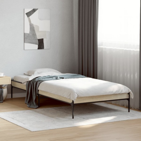 Estructura cama madera ingeniería metal roble Sonoma 100x200 cm