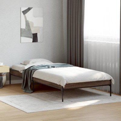 Estructura cama madera ingeniería metal marrón roble 100x200 cm