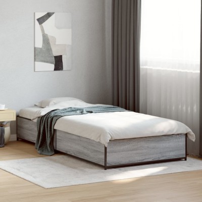 Estructura cama madera ingeniería metal gris Sonoma 100x200 cm