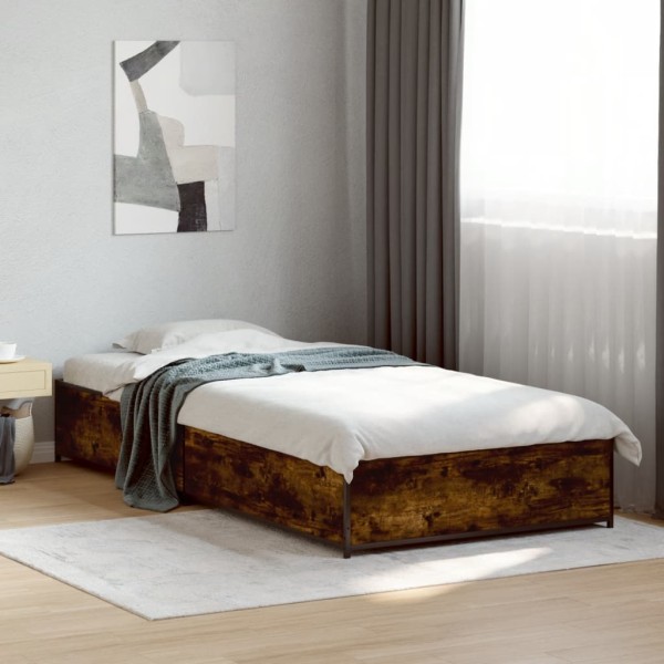 Estructura cama madera ingeniería metal roble humo 75x190 cm