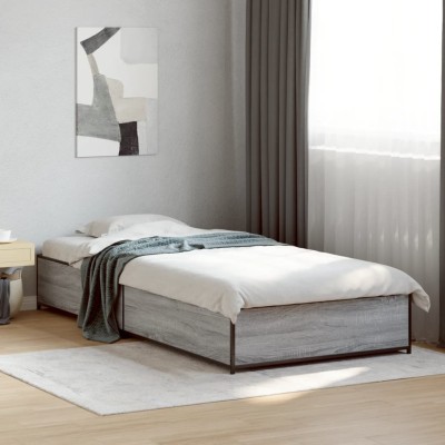 Estructura cama madera ingeniería metal gris Sonoma 75x190 cm