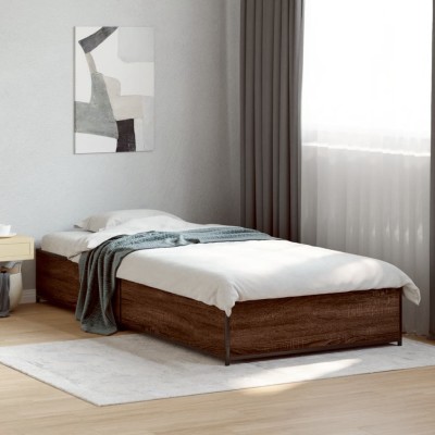 Estructura cama madera ingeniería metal roble marrón 75x190 cm