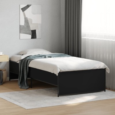Estructura de cama madera de ingeniería y metal negra 75x190 cm