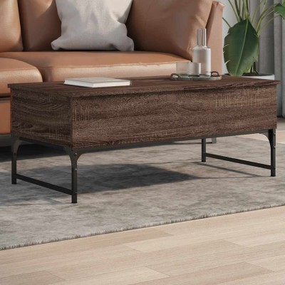 Mesa de centro madera ingeniería metal roble marrón 100x50x40cm