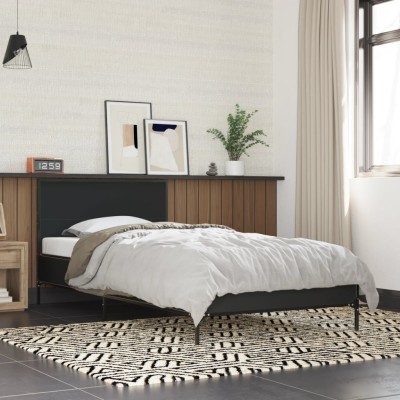 Estructura de cama madera ingeniería y metal negro 100x200 cm