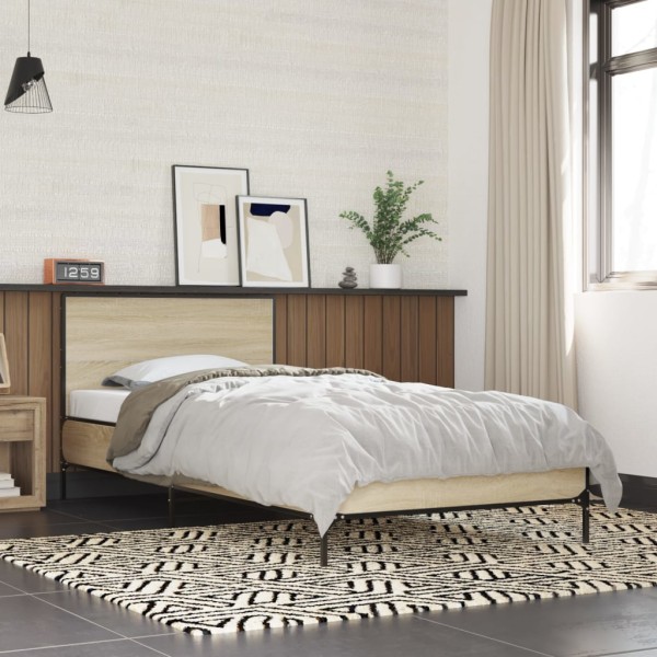Estructura cama madera ingeniería metal roble Sonoma 100x200 cm