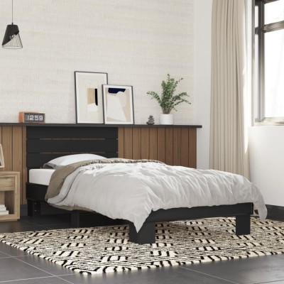 Estructura de cama madera de ingeniería y metal negro 90x200 cm