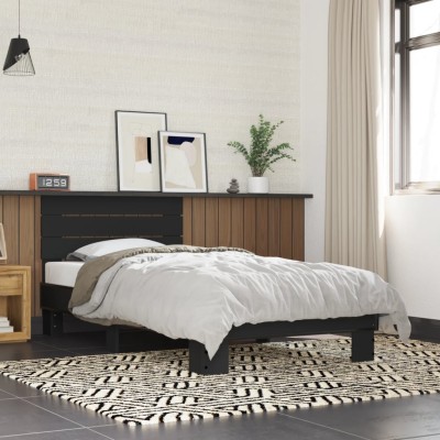 Estructura de cama madera de ingeniería y metal negra 75x190 cm