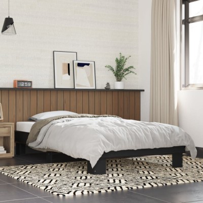Estructura de cama madera de ingeniería y metal negro 90x200 cm
