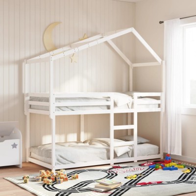 Techo de cama infantil madera maciza blanco 203x80,5x142 cm