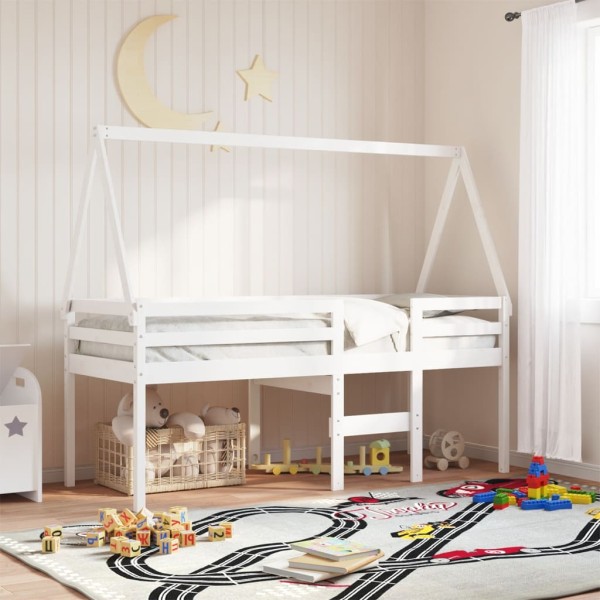 Techo de cama infantil madera maciza blanco 209x85,5x88 cm