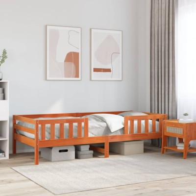 Cama sin colchón madera maciza pino marrón cera 80x200 cm