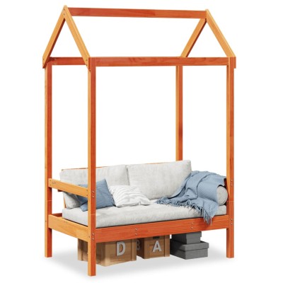 Banco con techo madera maciza pino marrón cera 117,5x70x176,5cm