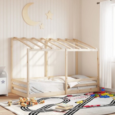 Cama infantil con techo madera maciza pino blanca 80x200 cm