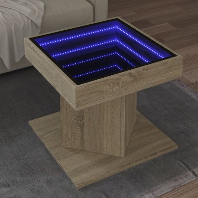 Mesa de centro y LED madera ingeniería roble Sonoma 50x50x45 cm
