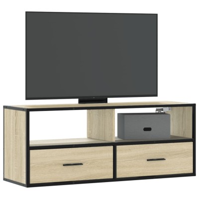 Mueble TV madera ingeniería y metal roble Sonoma 100x31x39,5 cm