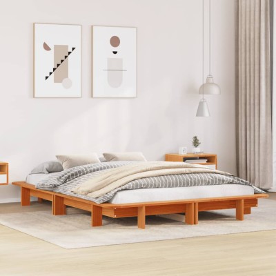 Estructura de cama sin colchón madera maciza marrón 135x190 cm